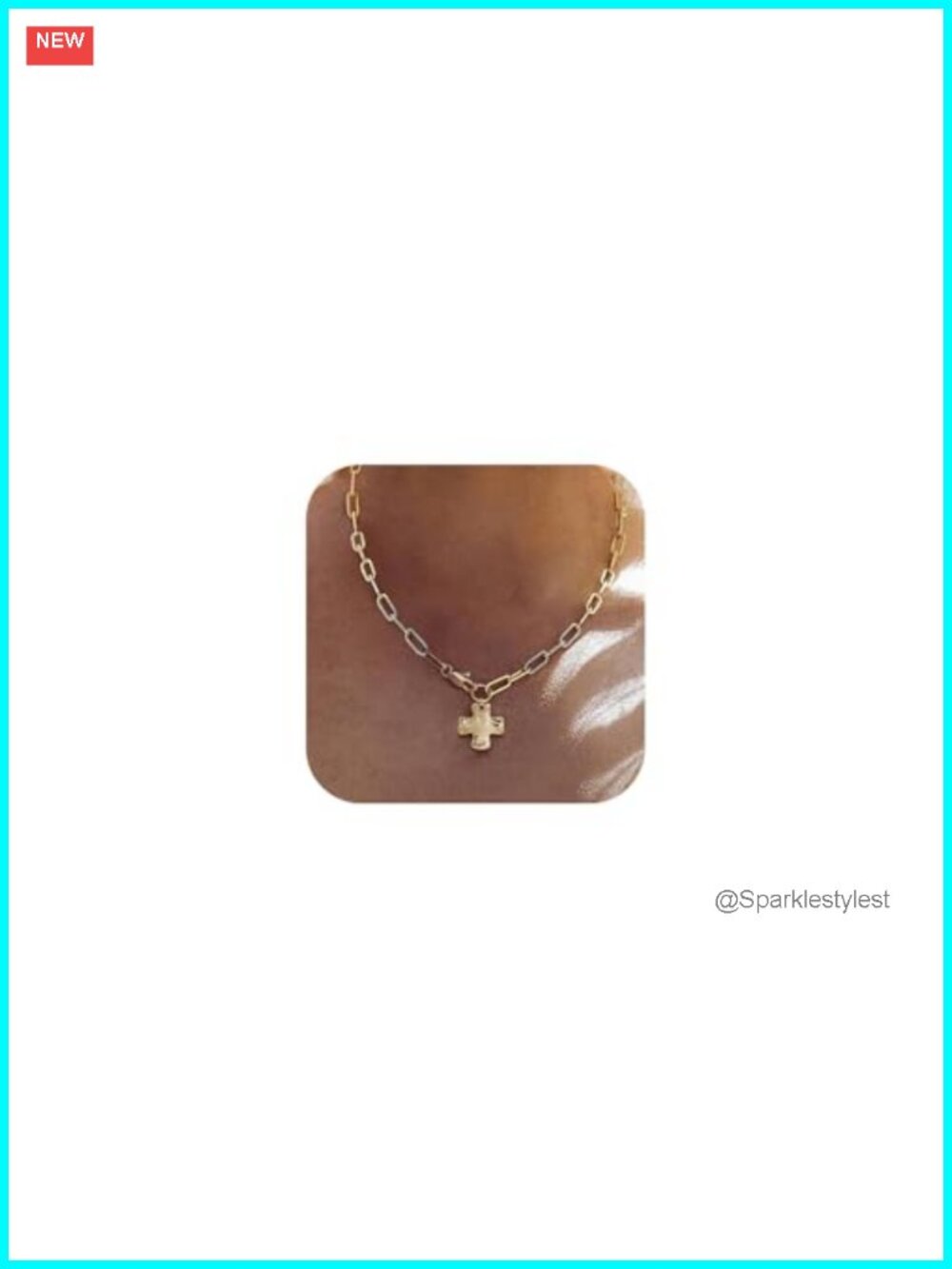 Chunky Cross Necklace 14K Gold Plated Paperclip Chain Statement Pendant